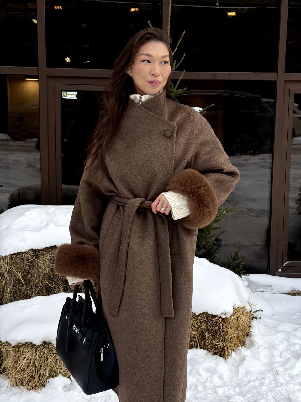 Пальто женское STOLNIK 08 + пояс + иск. мех