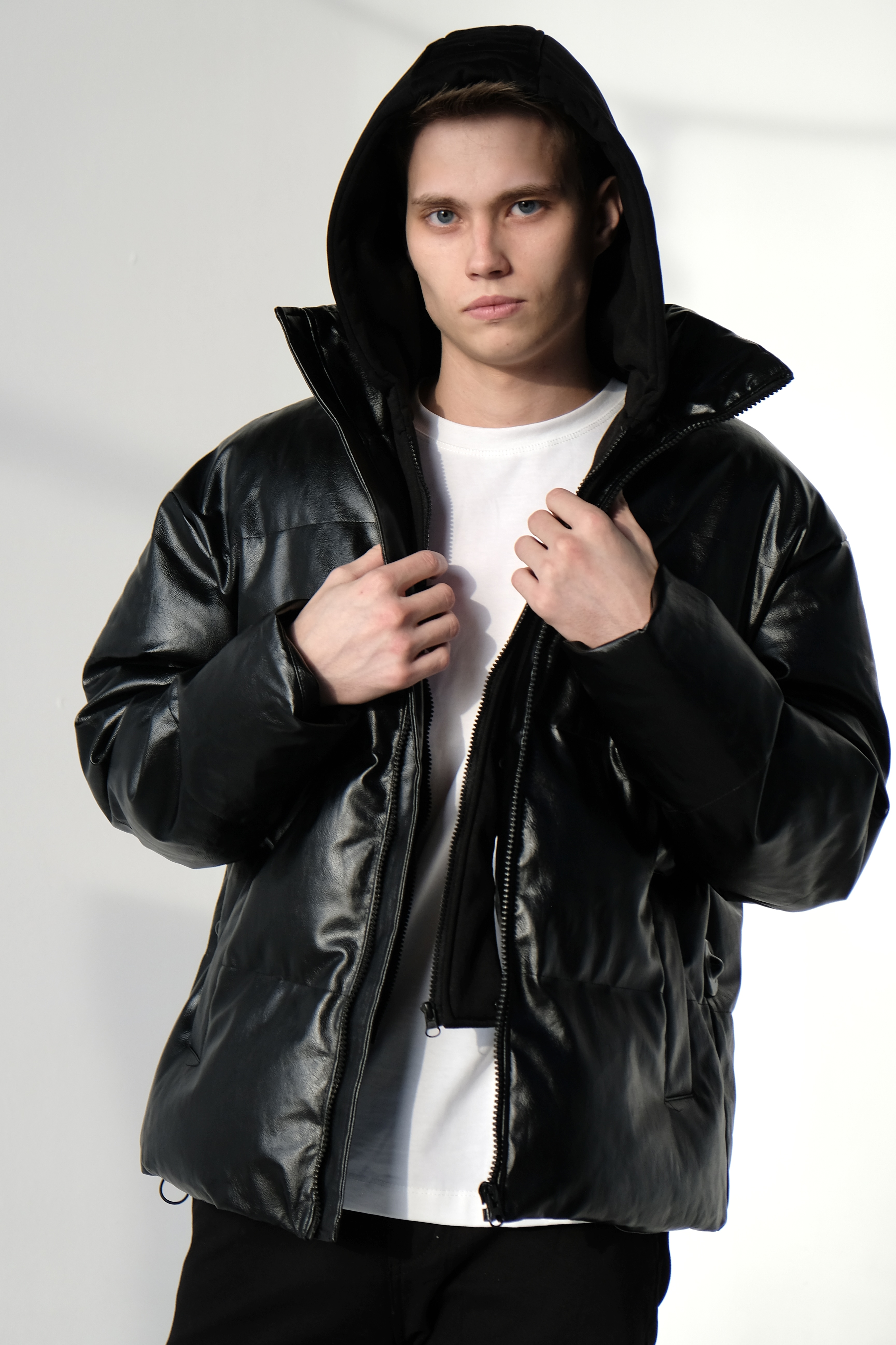 Куртка мужская (демисезонная) STOLNIK 28573 (иск кожа) + капюшон